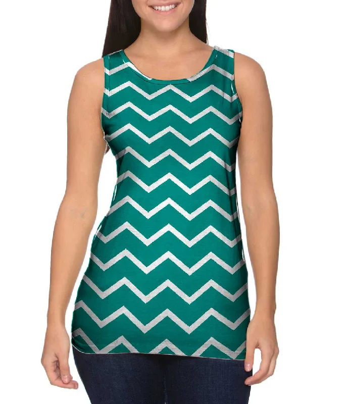 Women's Button - Down Tank Tops in Striped PatternsChevron Turquoise White Reversed