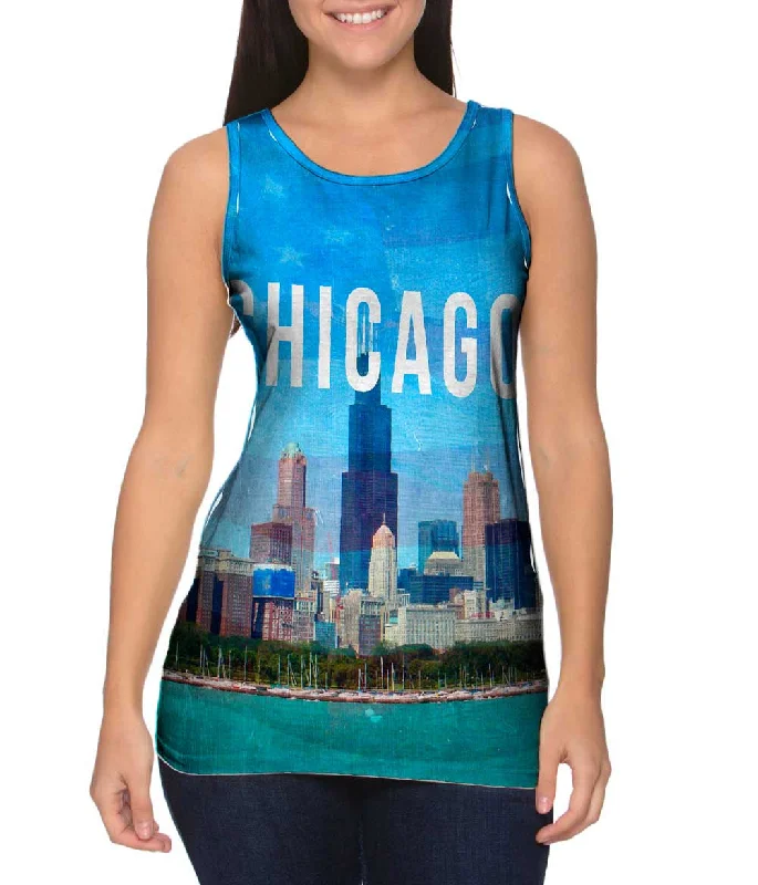 V - Neck Women's Moisture - Wicking Tank Tops for RunningChicago Pride Willis Tower