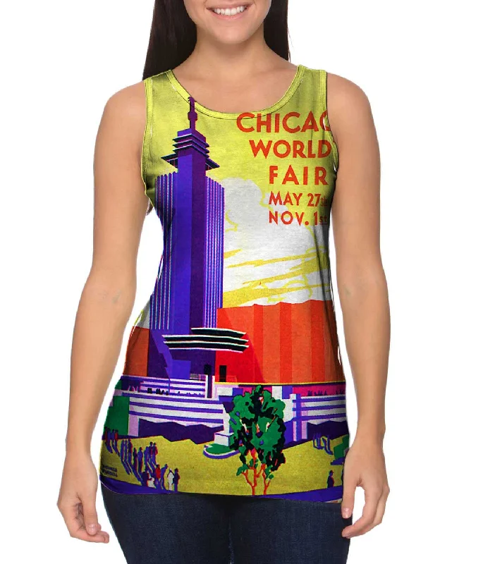 Women's Cropped Tank Tops with Vintage Band LogosChicago Worlds Fair Poster 054