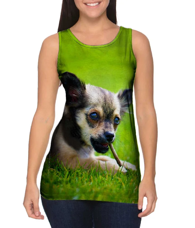 Plus Size Women's Puff - Sleeve Tank Tops in Pastel HuesChihuaha Loves To Chew