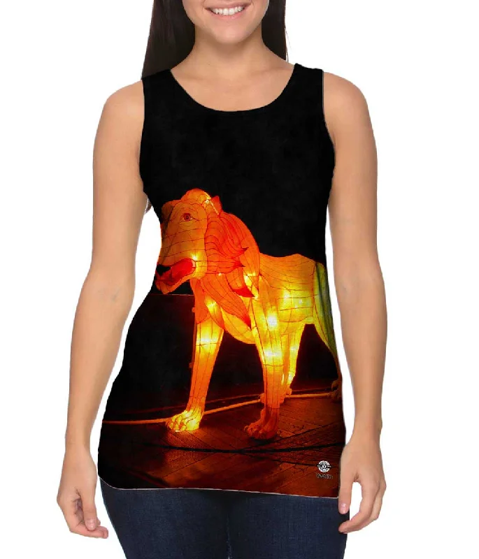 Plus Size Women's Ruffled Hem Tank Tops with Floral PrintsChina Festival Of Lights Dog Plus Size Women's Ruffled Hem Tank Tops with Floral PrintsChina Festival Of Lights Dog