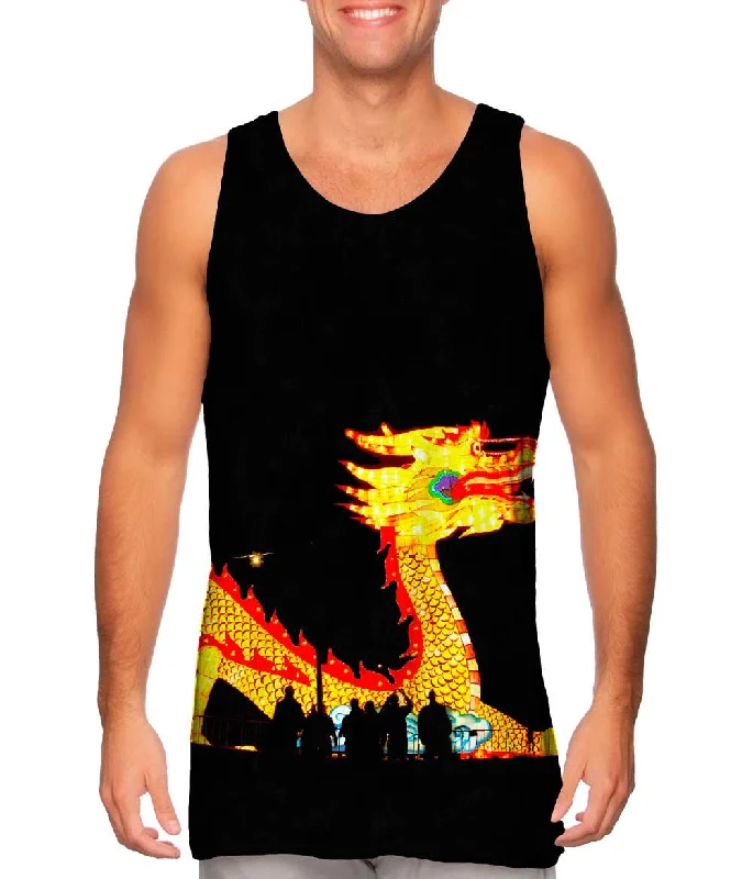 Scoop Neck Women's Linen Blend Tank Tops for SummerChina Festival Of Lights Dragon