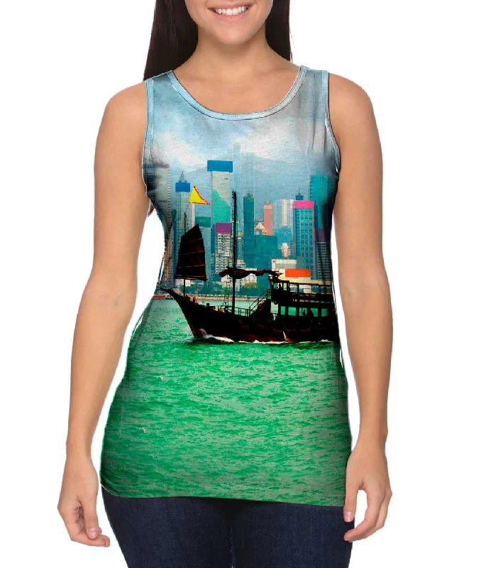 Plus Size Women's Embroidered Tank Tops in Boho StylesChinese Junk Hong - Kong
