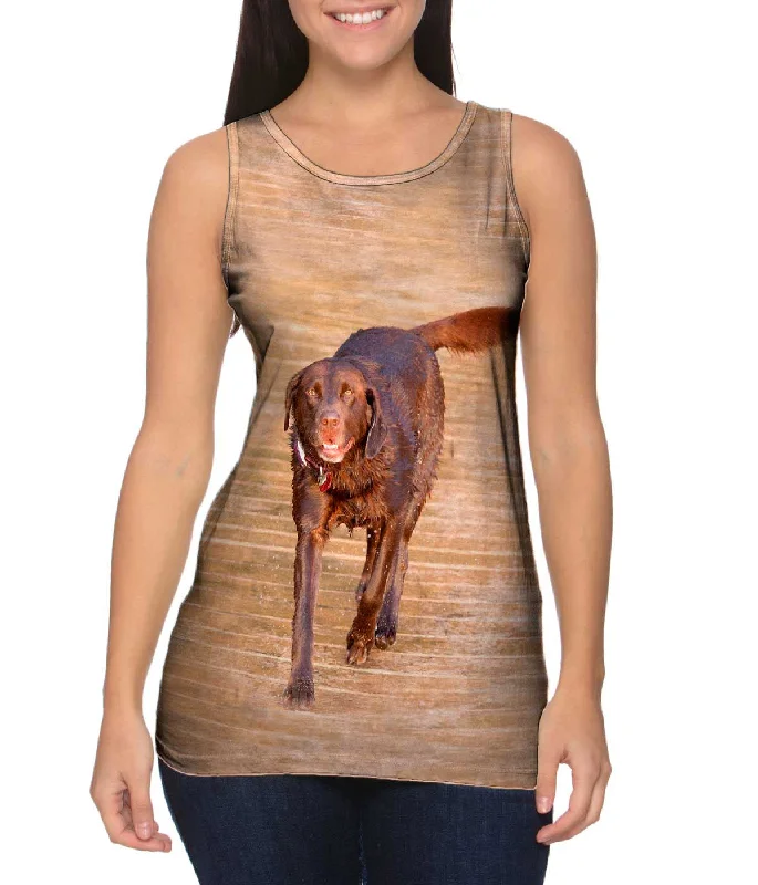 Scoop Neck Women's Linen Blend Tank Tops for SummerChocolate Lab Boardwalk Stroll
