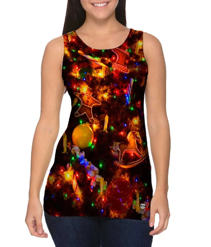 Women's Longline Tank Tops with Abstract PrintsChristmas Lights In The Dark