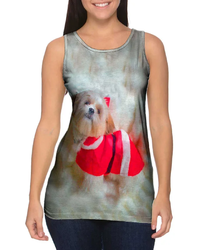 Plus Size Women's Glitter - Trimmed Tank Tops for Party NightsChristmas Shihtzu