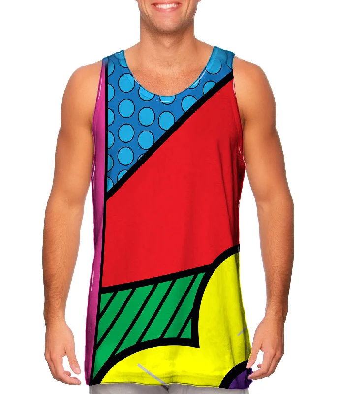 Plus Size Women's Puff - Sleeve Tank Tops in Pastel HuesCircles on Blue and Red