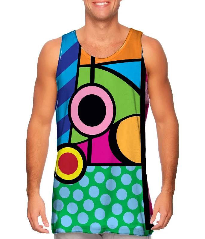 Women's Longline Tank Tops with Abstract PrintsCircles on Green and Blue