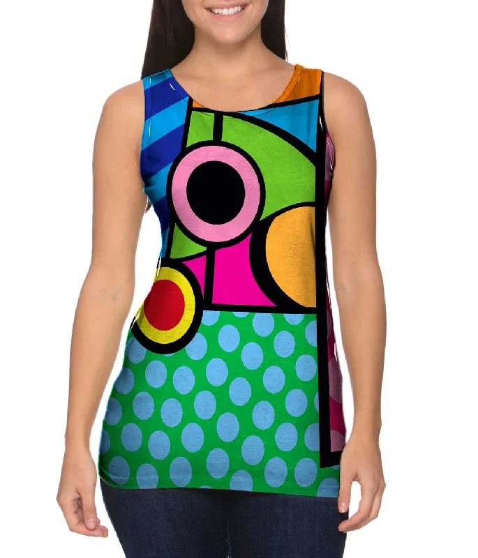High - Neck Women's Silk Blend Tank Tops for a Luxurious FeelCircles on Green and Blue High - Neck Women's Silk Blend Tank Tops for a Luxurious FeelCircles on Green and Blue