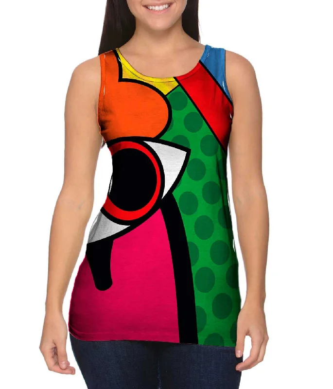 Plus Size Women's Glitter - Trimmed Tank Tops for Party NightsCircles on Green and Orange Plus Size Women's Glitter - Trimmed Tank Tops for Party NightsCircles on Green and Orange