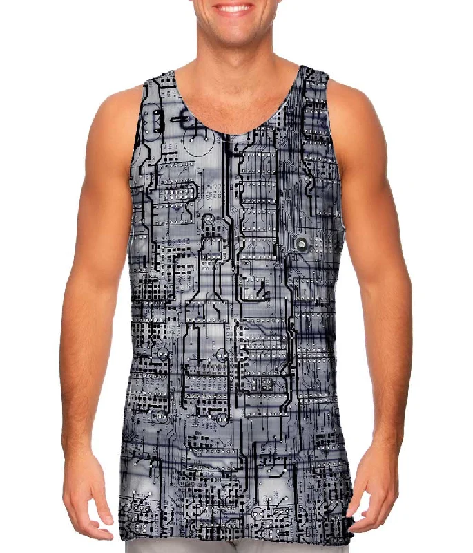 Women's Spaghetti Strap Tank Tops with Geometric PatternsCircuit Board Black And White Women's Spaghetti Strap Tank Tops with Geometric PatternsCircuit Board Black And White