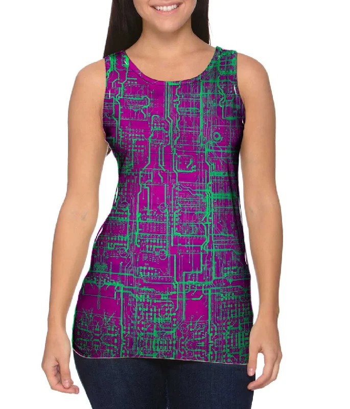 Crew Neck Women's Sustainable Tank Tops Made from Recycled MaterialsCircuit Board Pink Crew Neck Women's Sustainable Tank Tops Made from Recycled MaterialsCircuit Board Pink