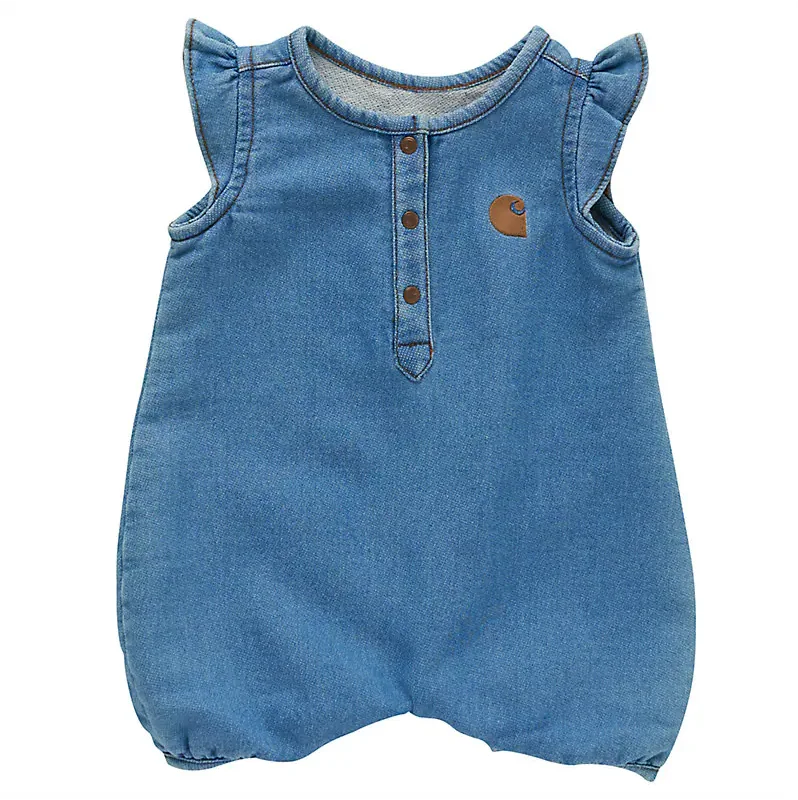 Infant Short Sleeve Denim Henley Romper - Light Wash