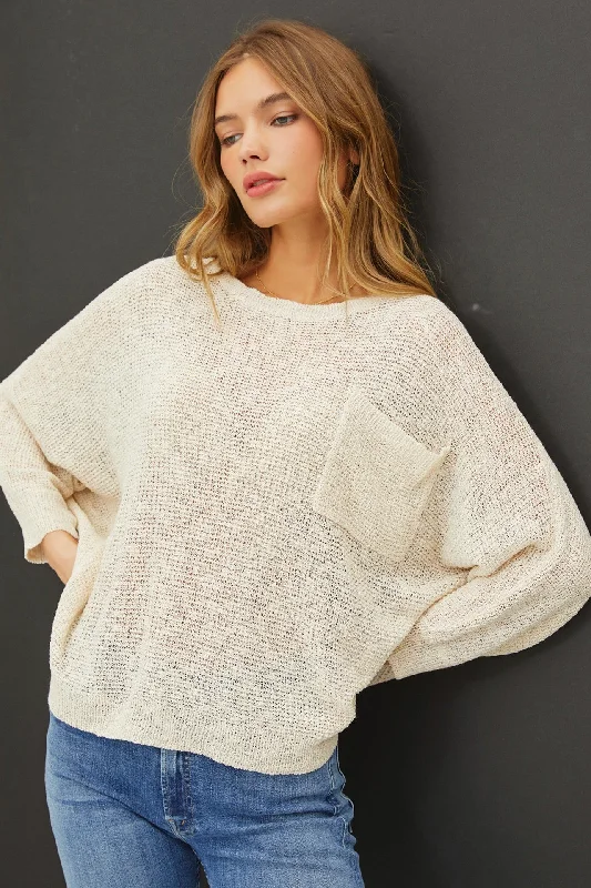 Plus Size Women's Mock - Neck Sweater in Teal with a Side Slit for a Modern TwistIvory Front Pocket Dolman Long Sleeve Knit Sweater Plus Size Women's Mock - Neck Sweater in Teal with a Side Slit for a Modern TwistIvory Front Pocket Dolman Long Sleeve Knit Sweater