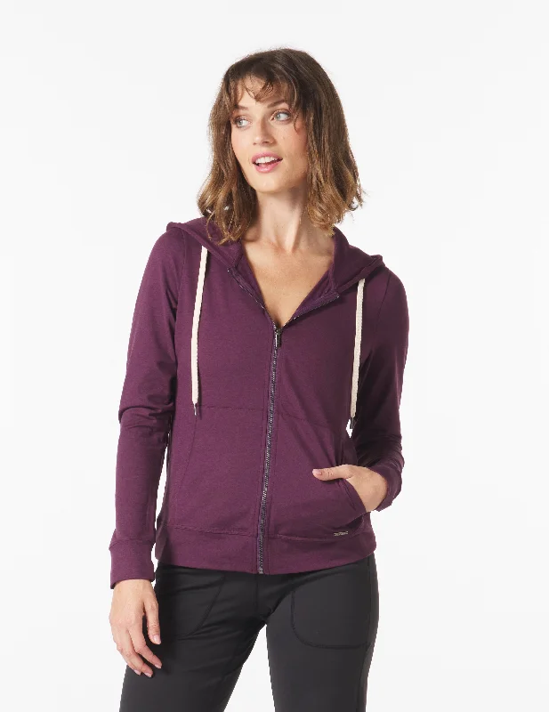 Women's oversized cropped hoodie with drawstrings for a trendy lookOn The Go Lightweight Zip Up Hoodie: Mulberry Marble Women's oversized cropped hoodie with drawstrings for a trendy lookOn The Go Lightweight Zip Up Hoodie: Mulberry Marble