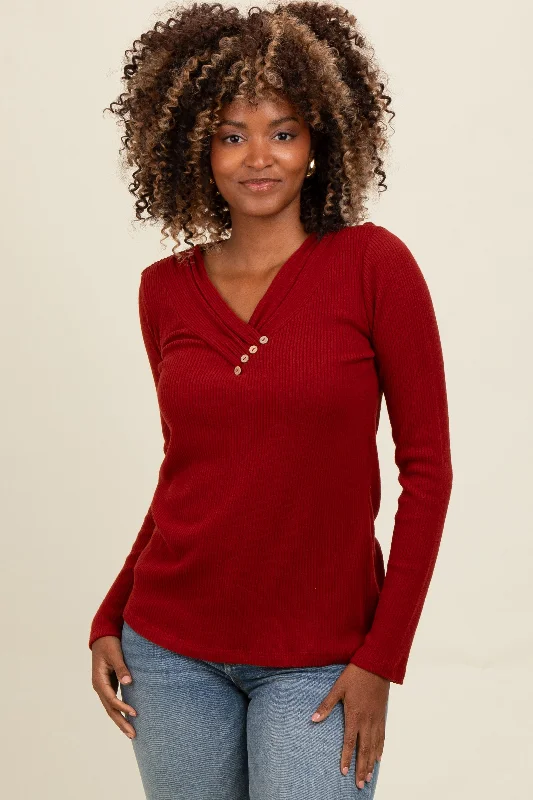 Metallic Accent Women Long Sleeve Top for a Glamorous LookRust V-Neck Long Sleeve Top Metallic Accent Women Long Sleeve Top for a Glamorous LookRust V-Neck Long Sleeve Top