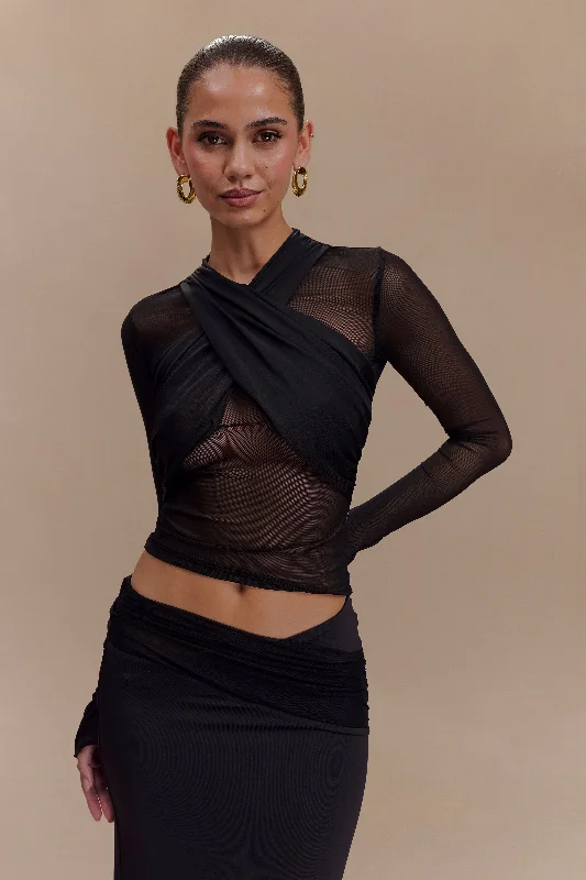 Lightweight Women Long Sleeve Top for Spring and AutumnTania Slinky And Mesh Long Sleeve Top - Black Lightweight Women Long Sleeve Top for Spring and AutumnTania Slinky And Mesh Long Sleeve Top - Black