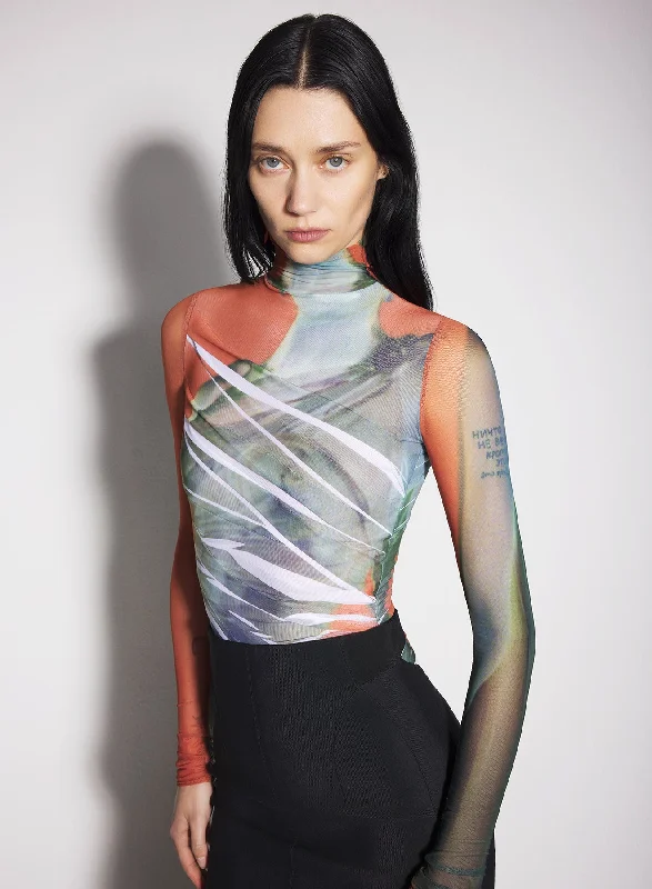 Ruffled Bodysuits with a Playful and Feminine TouchArchive overprinted mesh bodysuit Ruffled Bodysuits with a Playful and Feminine TouchArchive overprinted mesh bodysuit