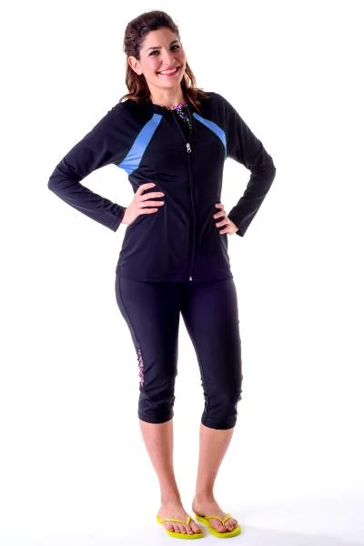 Women's Underwire Push - Up Swim Tops in Black for Enhanced Support and CleavageEasy On and Off Full Zippered Athletic Swim Top - Chlorine Proof