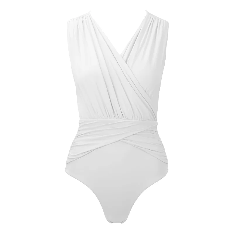 Plus Size Women's Boho - Style One - Pieces in Multicolor with Tassels for a Festival VibeAZUREN SWIMSUIT - WHITE