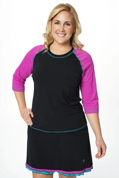 Plus Size Women's Ruched Swim Tops in Green for a Comfortable and Stylish Beach OutfitBaseball Babe Inspired 3/4 Sleeve Rash Guard Swim Shirt - Chlorine proof
