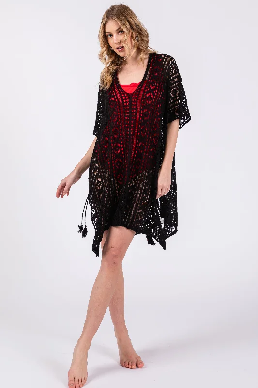 Sustainable organic cotton cover ups for eco - conscious beach loversBlack Crochet Knit Swim Cover Up Sustainable organic cotton cover ups for eco - conscious beach loversBlack Crochet Knit Swim Cover Up