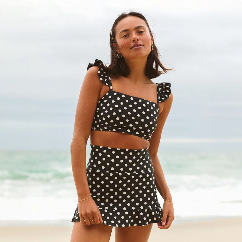 Women's Color - Blocked Swim Tops in Orange and Pink for a Vibrant Summer LookBlack Polka Dot Bella Crop Top Women's Color - Blocked Swim Tops in Orange and Pink for a Vibrant Summer LookBlack Polka Dot Bella Crop Top