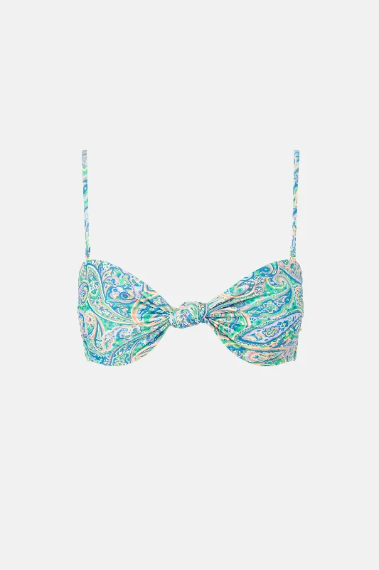 Women's Halter Neck Swim Tops with Tie - Back in Neon Colors for a Bold Summer VibeCabo Paisley Knot Bandeau Top Green Women's Halter Neck Swim Tops with Tie - Back in Neon Colors for a Bold Summer VibeCabo Paisley Knot Bandeau Top Green