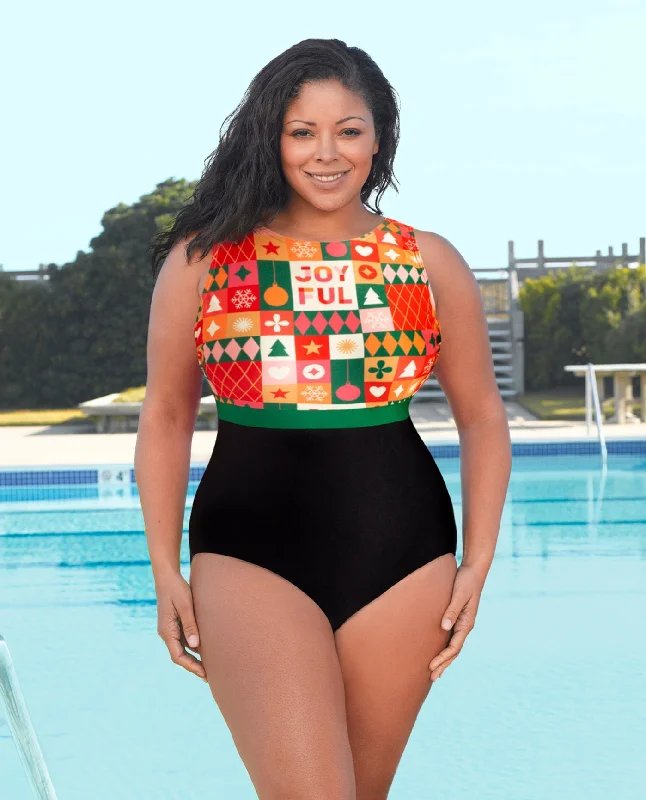 Women's Sequined Mini One - Pieces in Gold for a Glamorous New Year's Eve PartyCHLORINE RESISTANT AQUAMORE PRINT BLOCK HIGH NECK PLUS SIZE SWIMSUIT Women's Sequined Mini One - Pieces in Gold for a Glamorous New Year's Eve PartyCHLORINE RESISTANT AQUAMORE PRINT BLOCK HIGH NECK PLUS SIZE SWIMSUIT