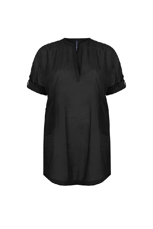 Quick - dry polyester cover ups for water sports enthusiastsCotton Overshirt Black