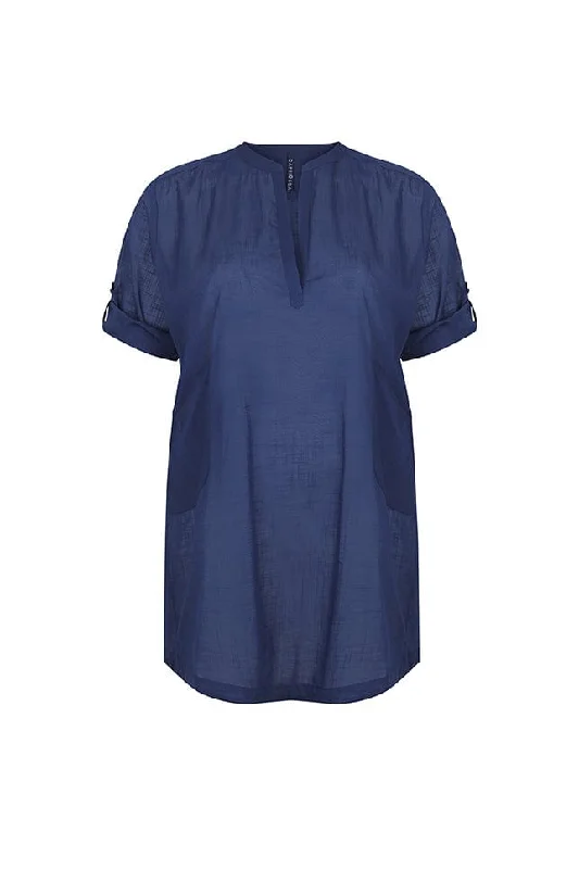 Romper - style cover ups for a trendy and functional beach optionCotton Overshirt Navy Romper - style cover ups for a trendy and functional beach optionCotton Overshirt Navy