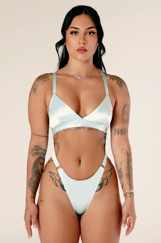 Crop Bodysuits to Pair with High - Waisted BottomsCXIX Aphrodite Bodysuit - Blue Satin