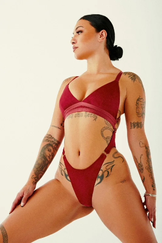 Neon Bodysuits to Stand Out at PartiesCXIX Aphrodite Bodysuit - Maroon Suede