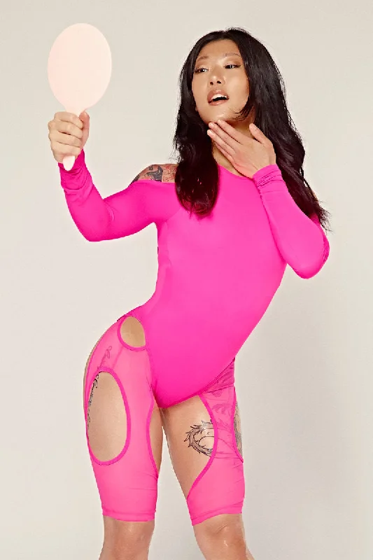 Cut - Out Bodysuits for a Trendy and Fashion - Forward StyleCXIX Dollhaus Mesh Bodysuit - Barbie Pink