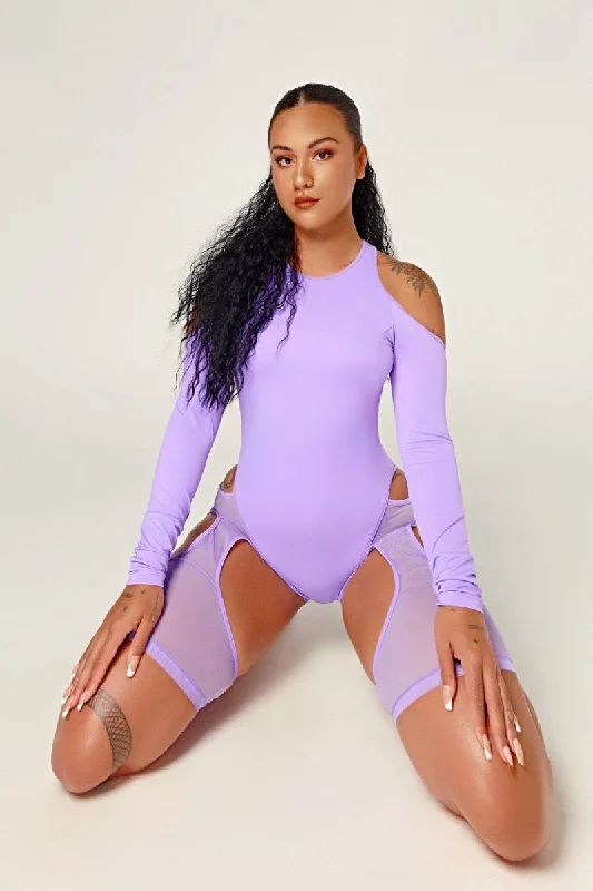 High - Neck Bodysuits for a Modest and Sophisticated LookCXIX Dollhaus Mesh Bodysuit - Purple