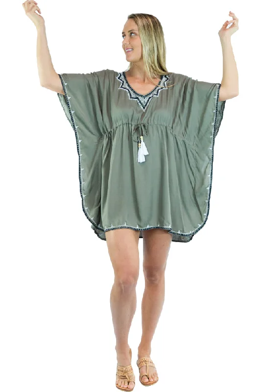 Ankle - length cover ups for a more covered - up and stylish beach lookEmbroidered Batwing Top