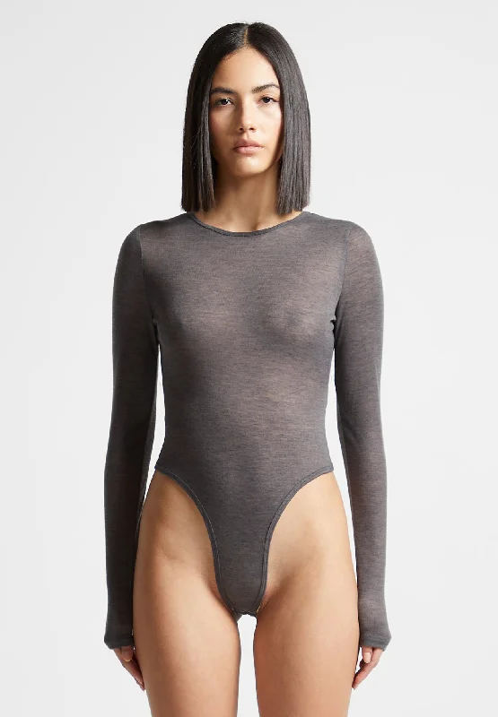 High - Neck Bodysuits for a Modest and Sophisticated LookÉternelle Sheer Long Sleeve Bodysuit - Grey