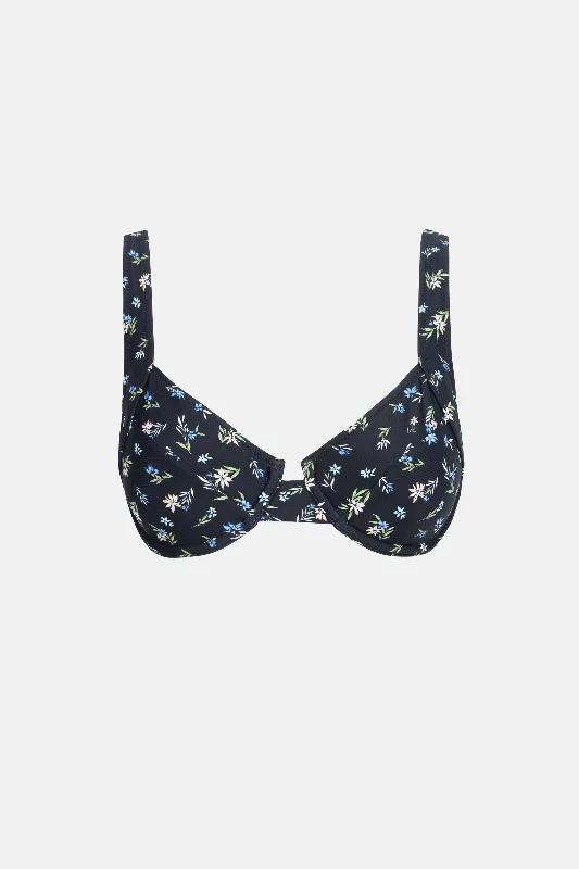 Women's Wireless Sports Swim Tops in Gray for Comfort during Water WorkoutsFleur Floral Panelled Support Underwire Top Black