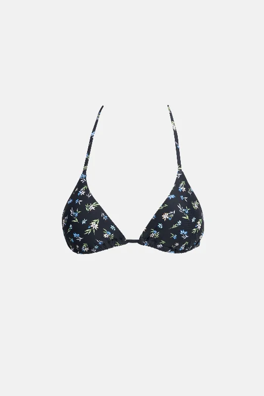 Women's Seersucker - Textured Swim Tops in Light Blue for a Preppy Beach AestheticFleur Floral Slide Tri Top Black