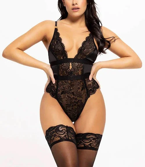 Neon Bodysuits to Stand Out at PartiesHelena Deep Plunge Teddy In Black - House of Desire