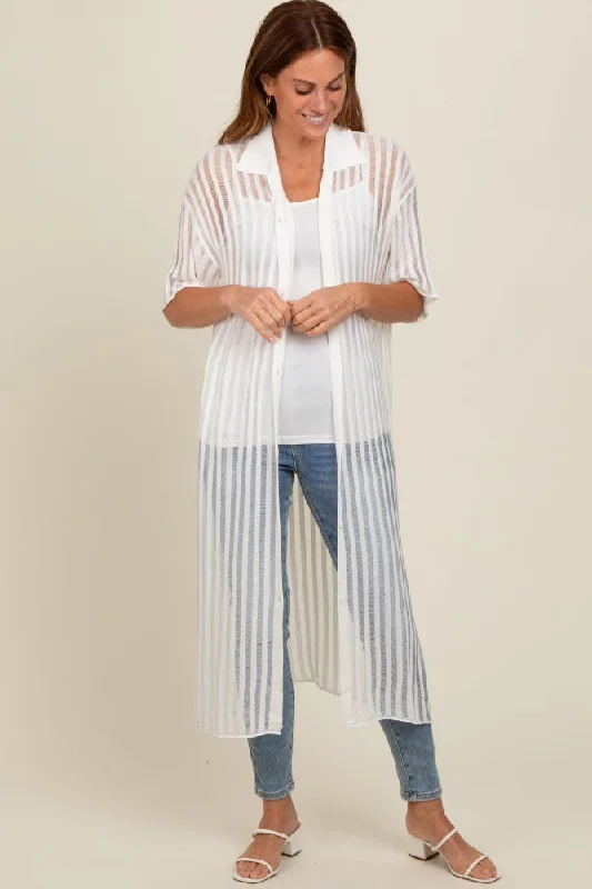 Quick - dry polyester cover ups for water sports enthusiastsIvory Distressed Collared Cover-Up Quick - dry polyester cover ups for water sports enthusiastsIvory Distressed Collared Cover-Up