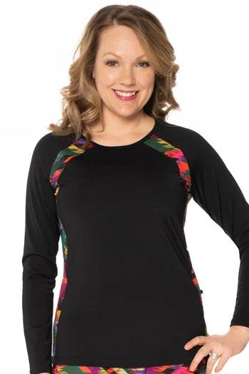 Women's Sheer - Paneled Swim Tops in Blue for a Flirty and Alluring Poolside LookLong Sleeve Slimming Rash Guard - Chlorine Proof