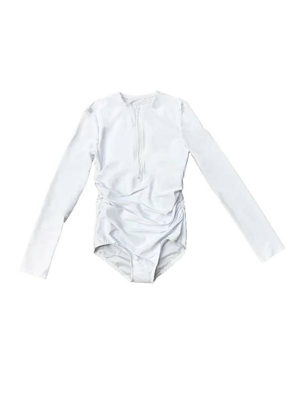 Plus Size Women's Ruched Swim Tops in Green for a Comfortable and Stylish Beach OutfitLadies White Long Sleeve Bathing Suit