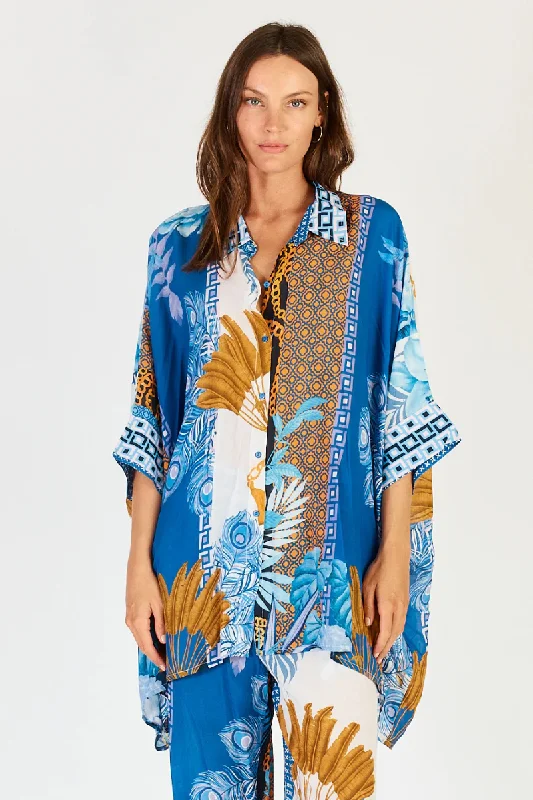Poncho - style cover ups for a cozy and fashionable beach accessoryLula Soul Ravello Kaftan Shirt Azure