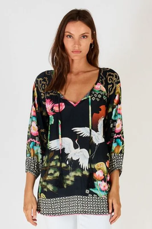 Drawstring - closure cover ups for adjustable sizingLula Soul Yoshiko Print Black Shirt Drawstring - closure cover ups for adjustable sizingLula Soul Yoshiko Print Black Shirt