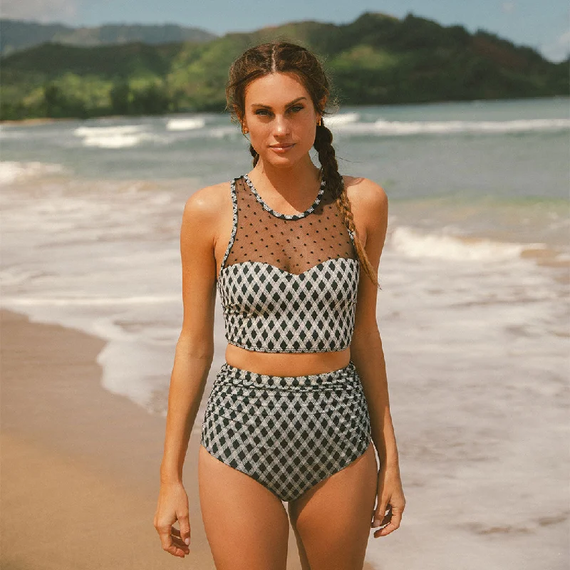 Plus Size Women's Longline Swim Tops in Navy with Striped Pattern for a Nautical StyleMaria Crop Top, Kona Plus Size Women's Longline Swim Tops in Navy with Striped Pattern for a Nautical StyleMaria Crop Top, Kona