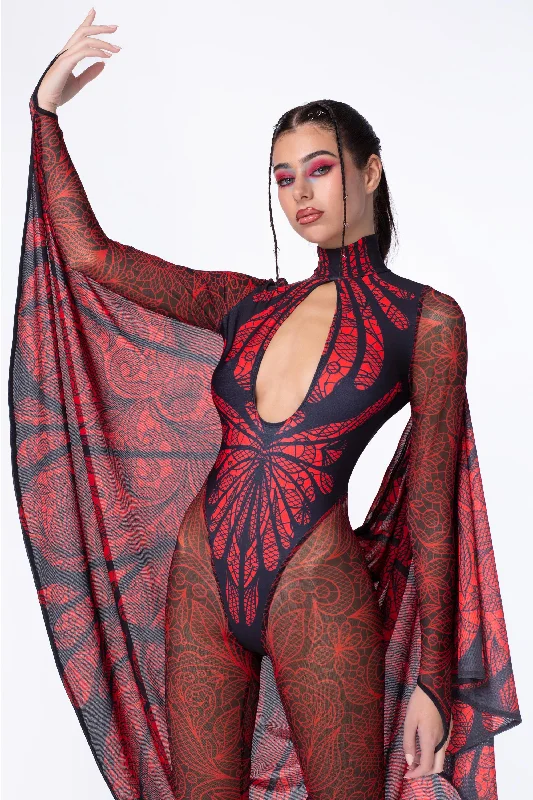 Printed Bodysuits with Floral Patterns for a Feminine VibeMoth To A Flame Keyhole Winged Catsuit