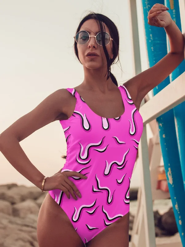 Plus Size Women's Button - Down One - Pieces in Light Blue for a Casual and Comfortable Day OutNeon Drippy (Pink) Onepiece Plus Size Women's Button - Down One - Pieces in Light Blue for a Casual and Comfortable Day OutNeon Drippy (Pink) Onepiece