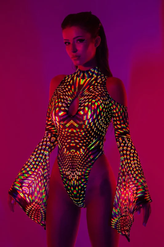 Neon Bodysuits to Stand Out at PartiesNeon Pulsar Flared Sleeve Bodysuit