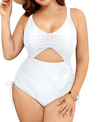 Plus Size Women's Boho - Style One - Pieces in Multicolor with Tassels for a Festival VibeWomen Plus Size One Piece Swimsuits Deep V Neck Swimwear-White Plus Size Women's Boho - Style One - Pieces in Multicolor with Tassels for a Festival VibeWomen Plus Size One Piece Swimsuits Deep V Neck Swimwear-White